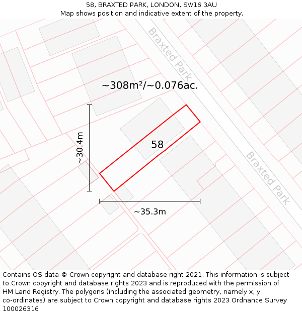 58, BRAXTED PARK, LONDON, SW16 3AU: Plot and title map