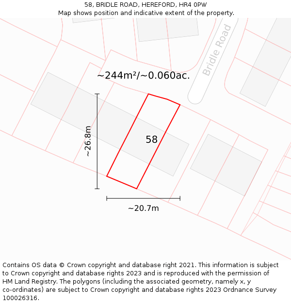 58, BRIDLE ROAD, HEREFORD, HR4 0PW: Plot and title map