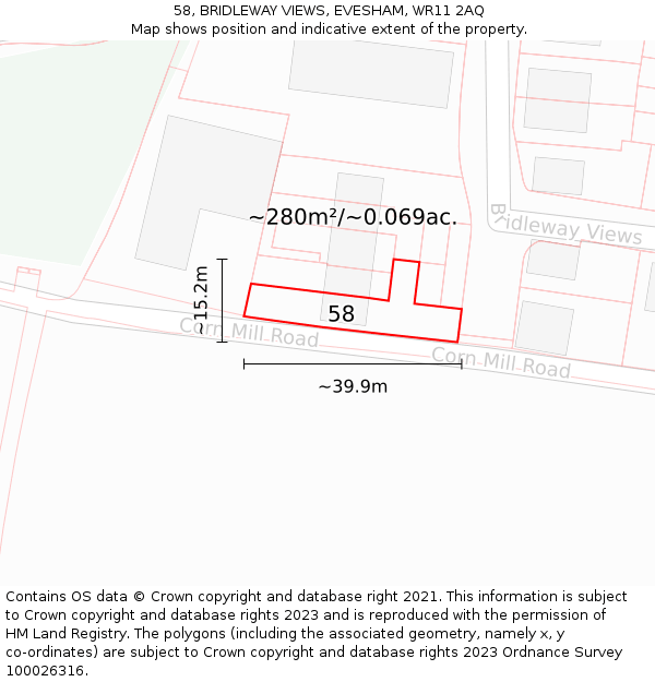 58, BRIDLEWAY VIEWS, EVESHAM, WR11 2AQ: Plot and title map