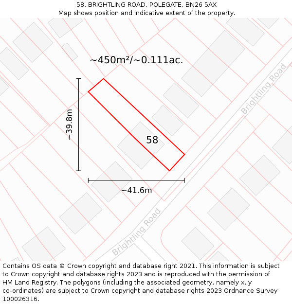 58, BRIGHTLING ROAD, POLEGATE, BN26 5AX: Plot and title map