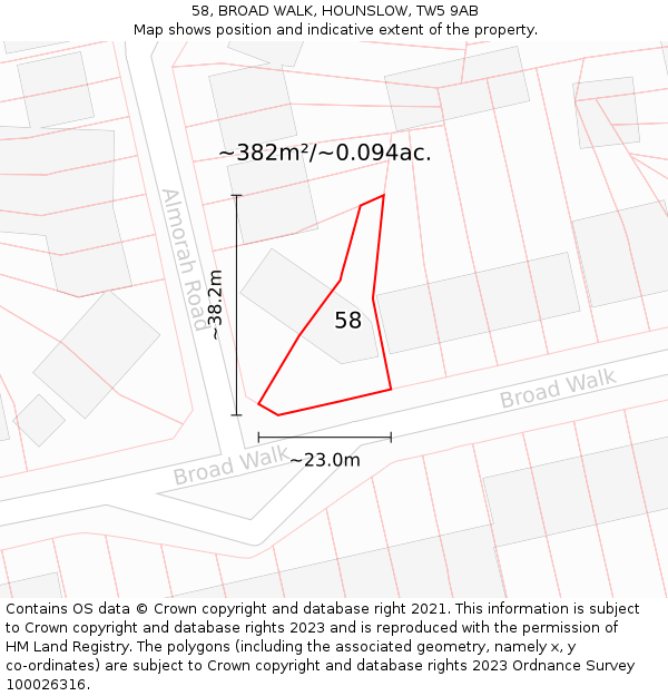58, BROAD WALK, HOUNSLOW, TW5 9AB: Plot and title map