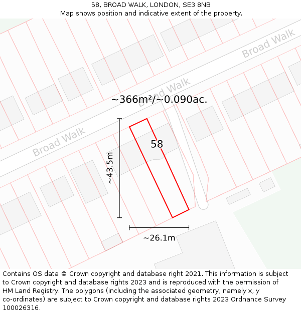 58, BROAD WALK, LONDON, SE3 8NB: Plot and title map