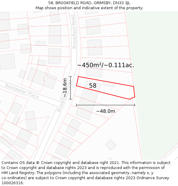 58, BROOKFIELD ROAD, GRIMSBY, DN33 3JL: Plot and title map