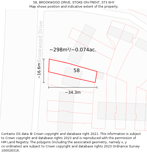 58, BROOKWOOD DRIVE, STOKE-ON-TRENT, ST3 6HY: Plot and title map
