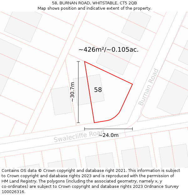 58, BURNAN ROAD, WHITSTABLE, CT5 2QB: Plot and title map