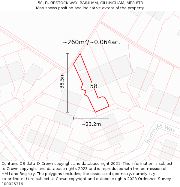 58, BURRSTOCK WAY, RAINHAM, GILLINGHAM, ME8 8TR: Plot and title map