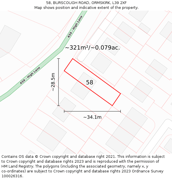 58, BURSCOUGH ROAD, ORMSKIRK, L39 2XF: Plot and title map