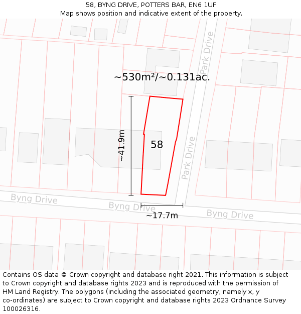 58, BYNG DRIVE, POTTERS BAR, EN6 1UF: Plot and title map