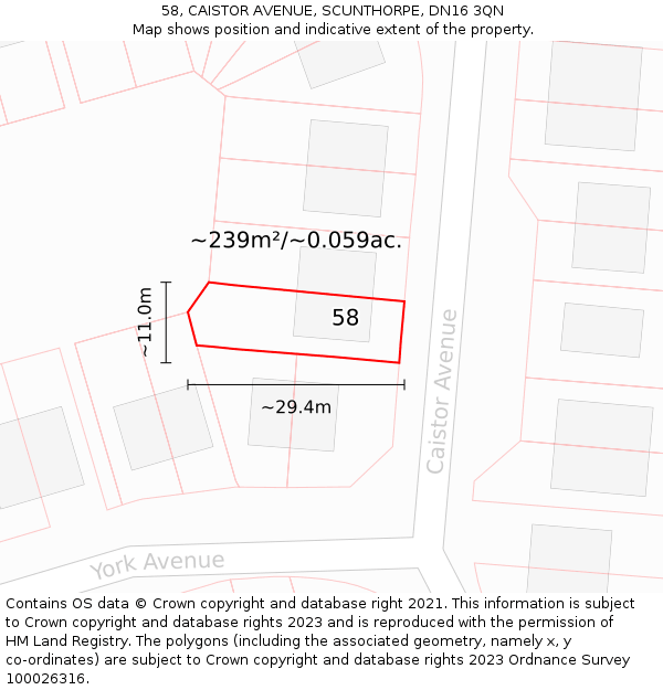 58, CAISTOR AVENUE, SCUNTHORPE, DN16 3QN: Plot and title map