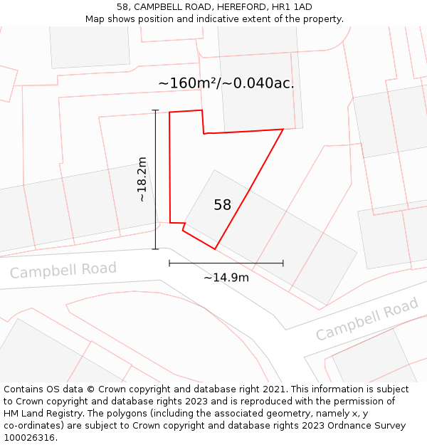 58, CAMPBELL ROAD, HEREFORD, HR1 1AD: Plot and title map