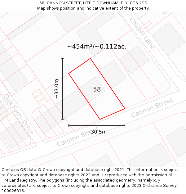 58, CANNON STREET, LITTLE DOWNHAM, ELY, CB6 2SS: Plot and title map