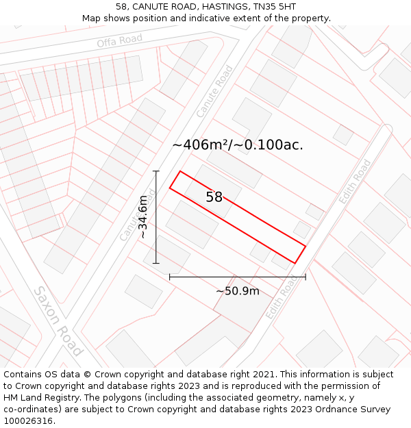 58, CANUTE ROAD, HASTINGS, TN35 5HT: Plot and title map