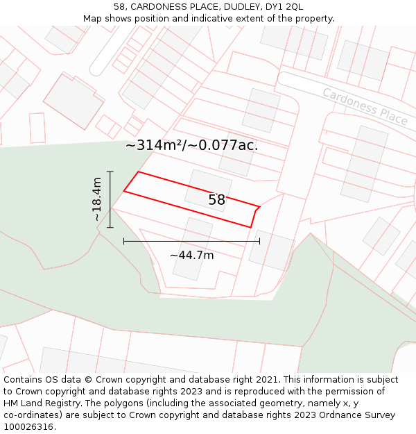 58, CARDONESS PLACE, DUDLEY, DY1 2QL: Plot and title map