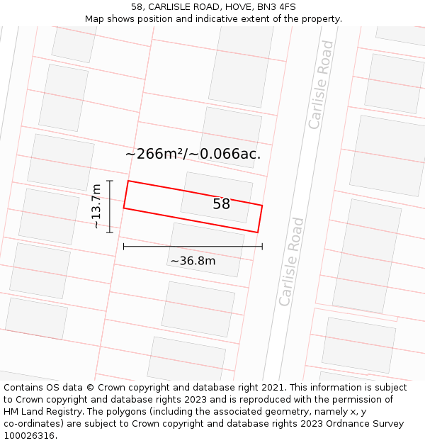 58, CARLISLE ROAD, HOVE, BN3 4FS: Plot and title map