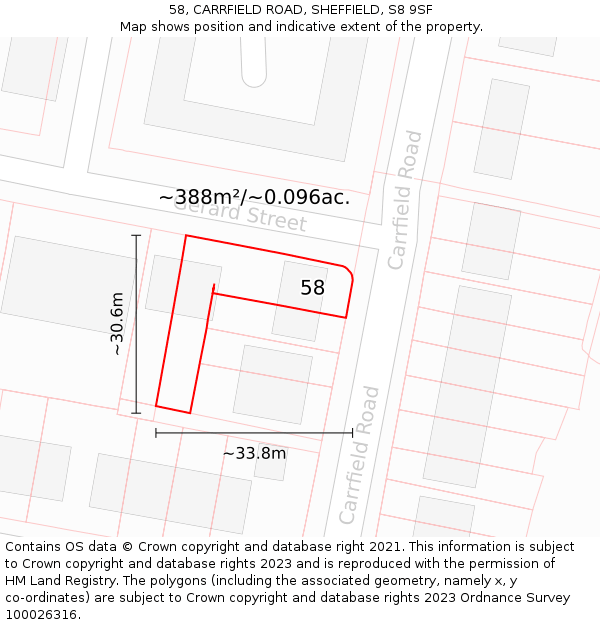 58, CARRFIELD ROAD, SHEFFIELD, S8 9SF: Plot and title map