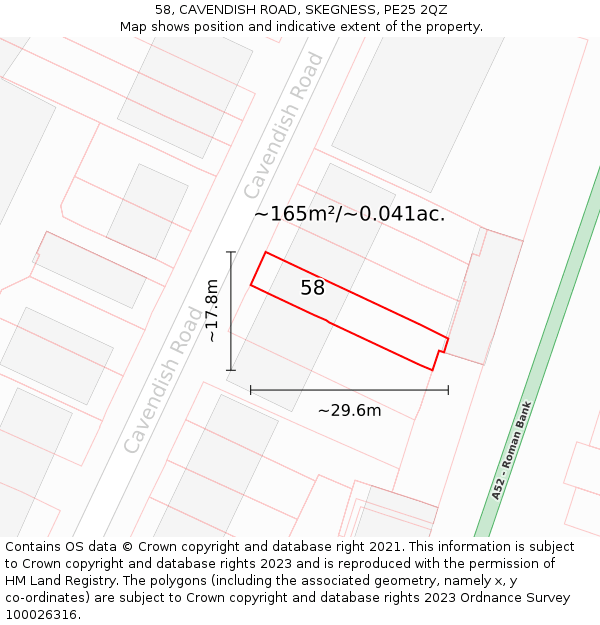 58, CAVENDISH ROAD, SKEGNESS, PE25 2QZ: Plot and title map