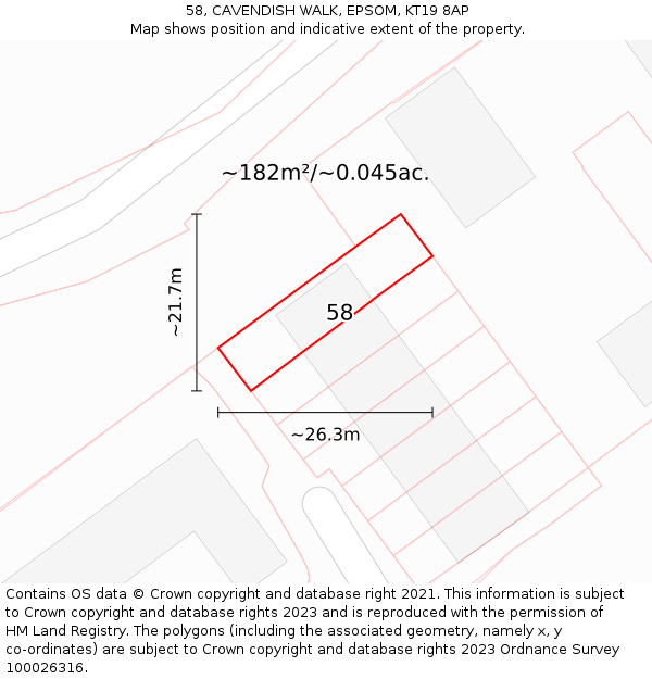 58, CAVENDISH WALK, EPSOM, KT19 8AP: Plot and title map