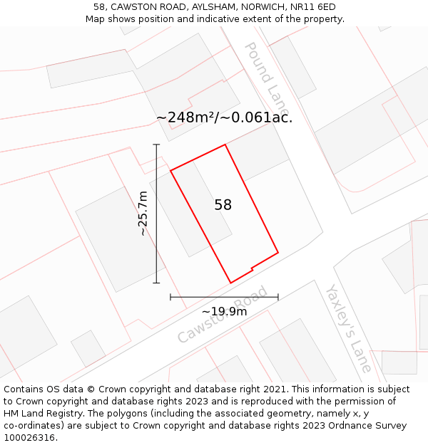 58, CAWSTON ROAD, AYLSHAM, NORWICH, NR11 6ED: Plot and title map