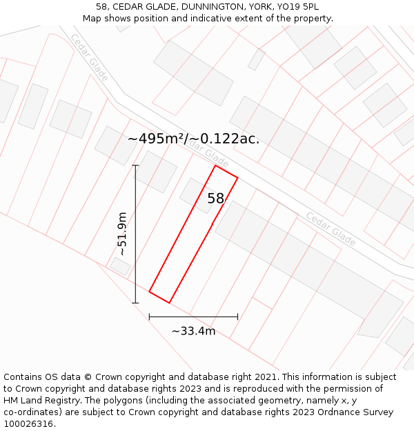 58, CEDAR GLADE, DUNNINGTON, YORK, YO19 5PL: Plot and title map