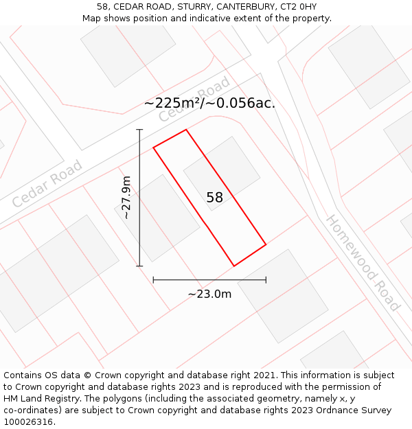 58, CEDAR ROAD, STURRY, CANTERBURY, CT2 0HY: Plot and title map