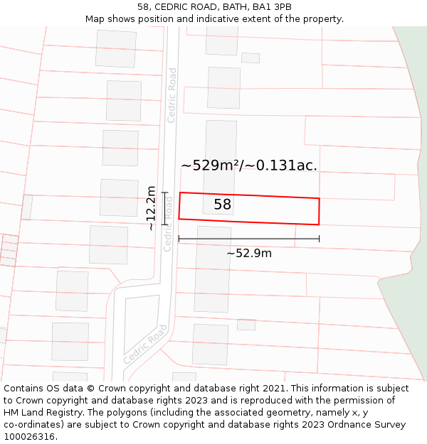 58, CEDRIC ROAD, BATH, BA1 3PB: Plot and title map