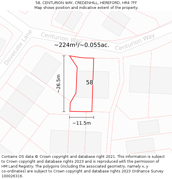 58, CENTURION WAY, CREDENHILL, HEREFORD, HR4 7FF: Plot and title map