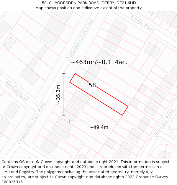 58, CHADDESDEN PARK ROAD, DERBY, DE21 6HD: Plot and title map