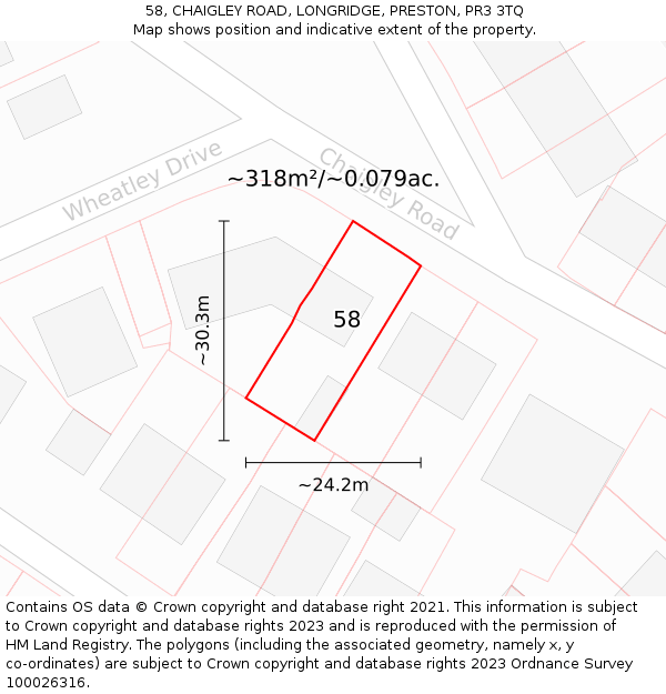 58, CHAIGLEY ROAD, LONGRIDGE, PRESTON, PR3 3TQ: Plot and title map