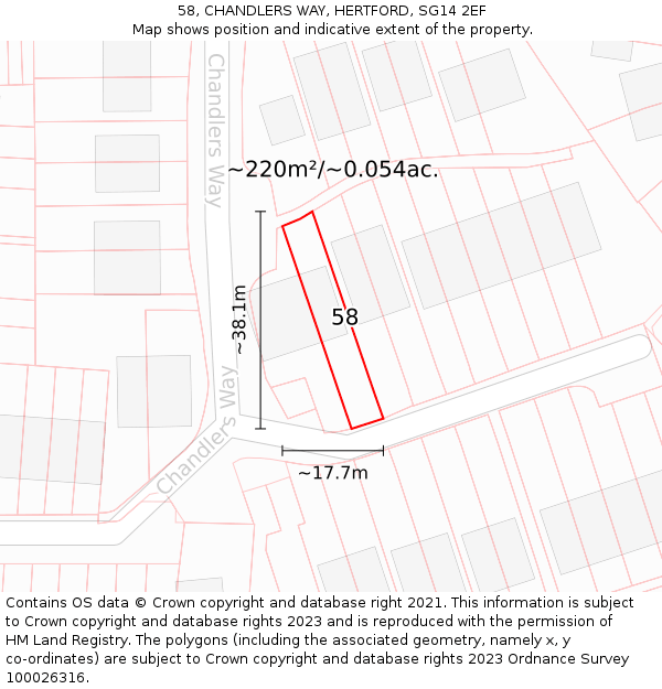 58, CHANDLERS WAY, HERTFORD, SG14 2EF: Plot and title map