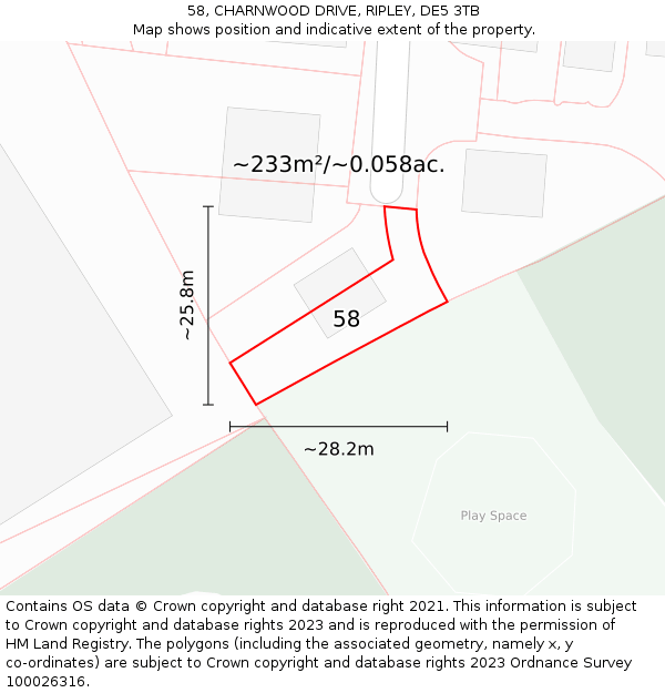 58, CHARNWOOD DRIVE, RIPLEY, DE5 3TB: Plot and title map