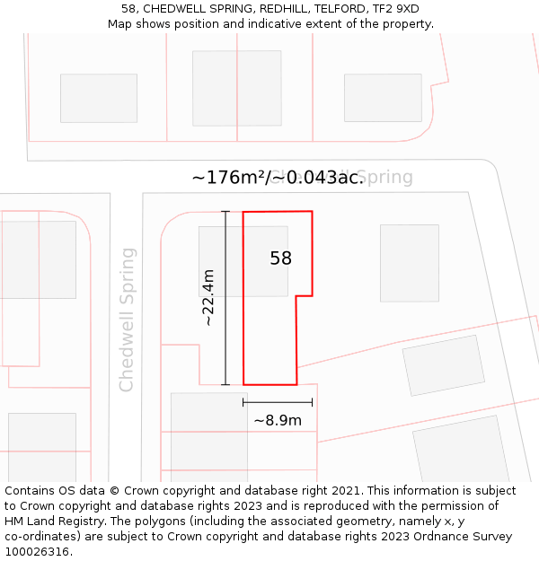 58, CHEDWELL SPRING, REDHILL, TELFORD, TF2 9XD: Plot and title map