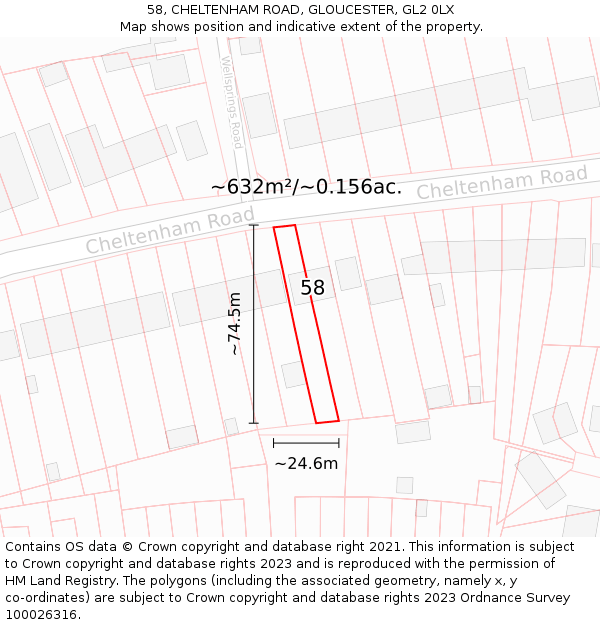 58, CHELTENHAM ROAD, GLOUCESTER, GL2 0LX: Plot and title map