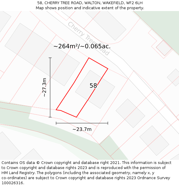 58, CHERRY TREE ROAD, WALTON, WAKEFIELD, WF2 6LH: Plot and title map