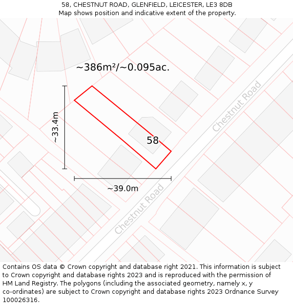 58, CHESTNUT ROAD, GLENFIELD, LEICESTER, LE3 8DB: Plot and title map