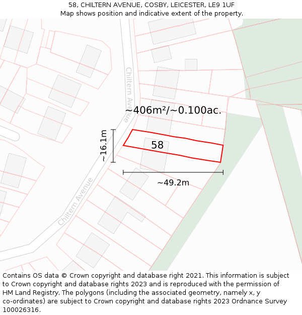 58, CHILTERN AVENUE, COSBY, LEICESTER, LE9 1UF: Plot and title map