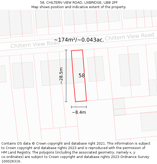 58, CHILTERN VIEW ROAD, UXBRIDGE, UB8 2PF: Plot and title map