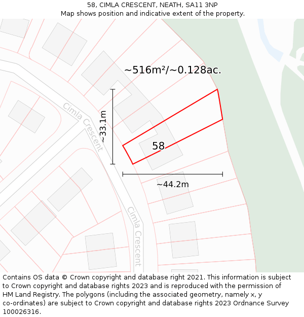 58, CIMLA CRESCENT, NEATH, SA11 3NP: Plot and title map