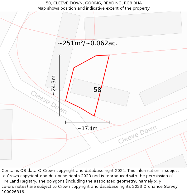 58, CLEEVE DOWN, GORING, READING, RG8 0HA: Plot and title map