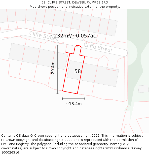 58, CLIFFE STREET, DEWSBURY, WF13 1RD: Plot and title map