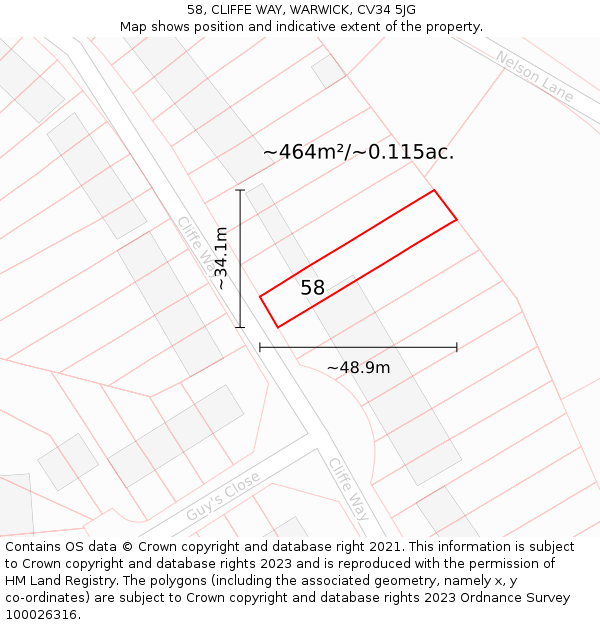 58, CLIFFE WAY, WARWICK, CV34 5JG: Plot and title map