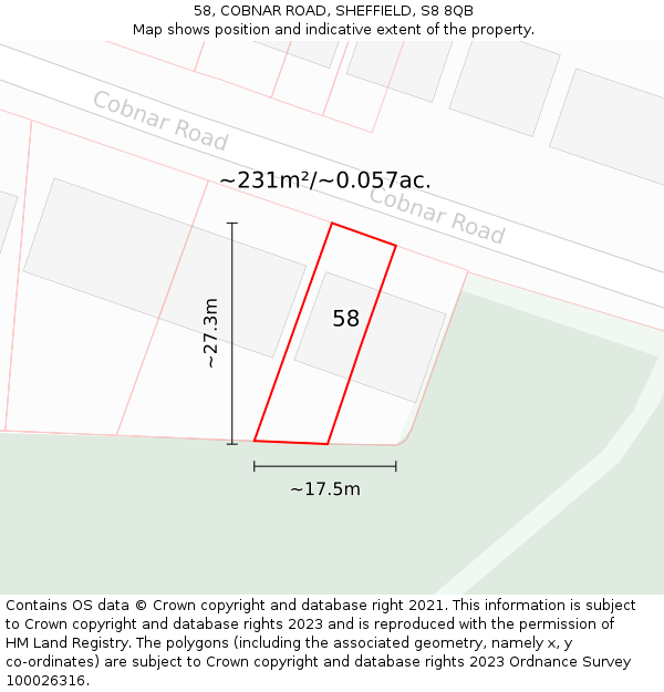 58, COBNAR ROAD, SHEFFIELD, S8 8QB: Plot and title map