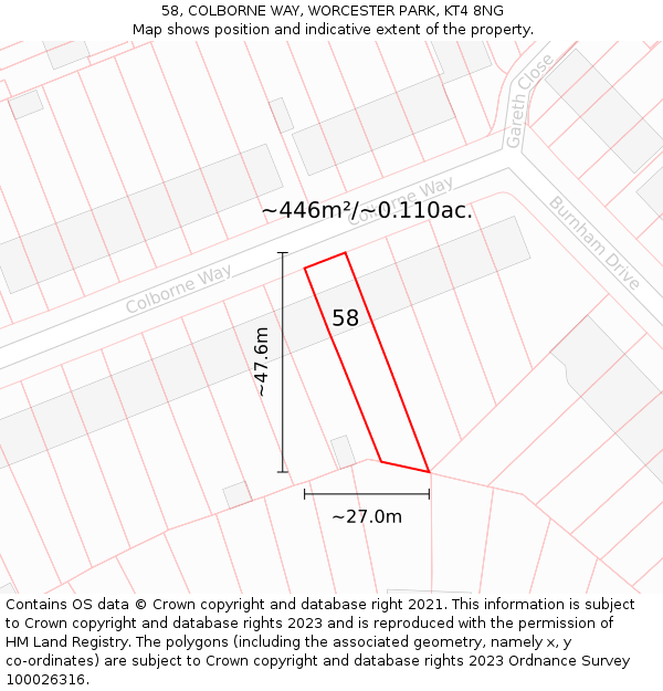 58, COLBORNE WAY, WORCESTER PARK, KT4 8NG: Plot and title map