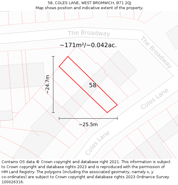 58, COLES LANE, WEST BROMWICH, B71 2QJ: Plot and title map