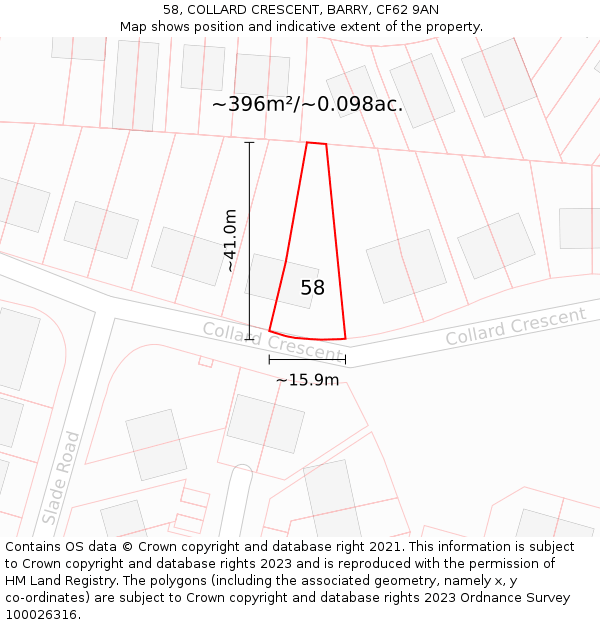 58, COLLARD CRESCENT, BARRY, CF62 9AN: Plot and title map