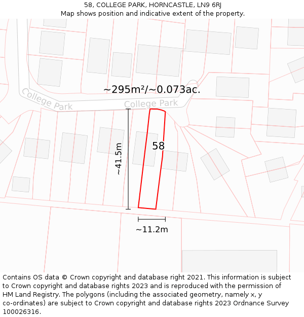 58, COLLEGE PARK, HORNCASTLE, LN9 6RJ: Plot and title map