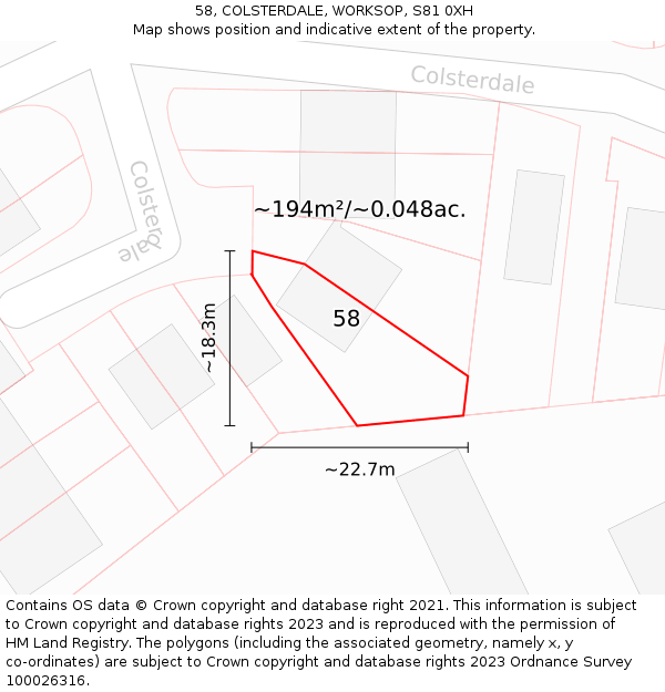 58, COLSTERDALE, WORKSOP, S81 0XH: Plot and title map