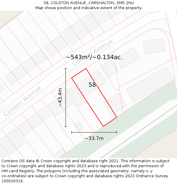 58, COLSTON AVENUE, CARSHALTON, SM5 2NU: Plot and title map