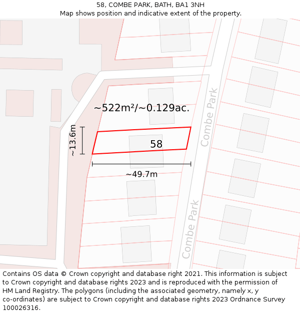 58, COMBE PARK, BATH, BA1 3NH: Plot and title map