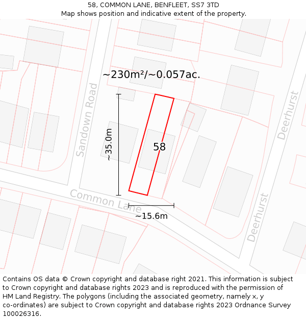 58, COMMON LANE, BENFLEET, SS7 3TD: Plot and title map