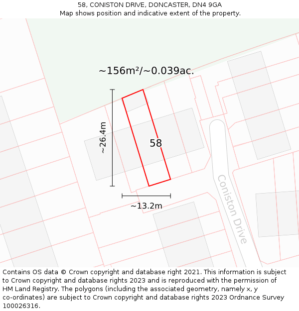58, CONISTON DRIVE, DONCASTER, DN4 9GA: Plot and title map